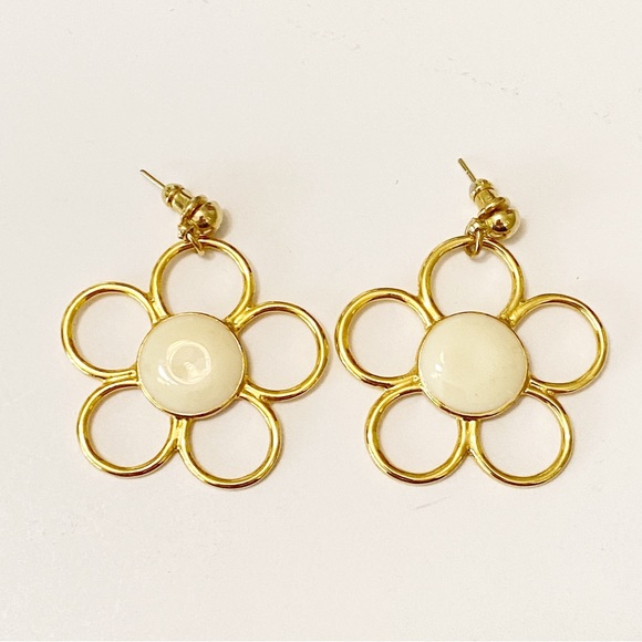 Vintage Earrings Flower Power 90s Y2K Gold Tone Drop Dangle Large XL Stu… - Picture 4 of 6